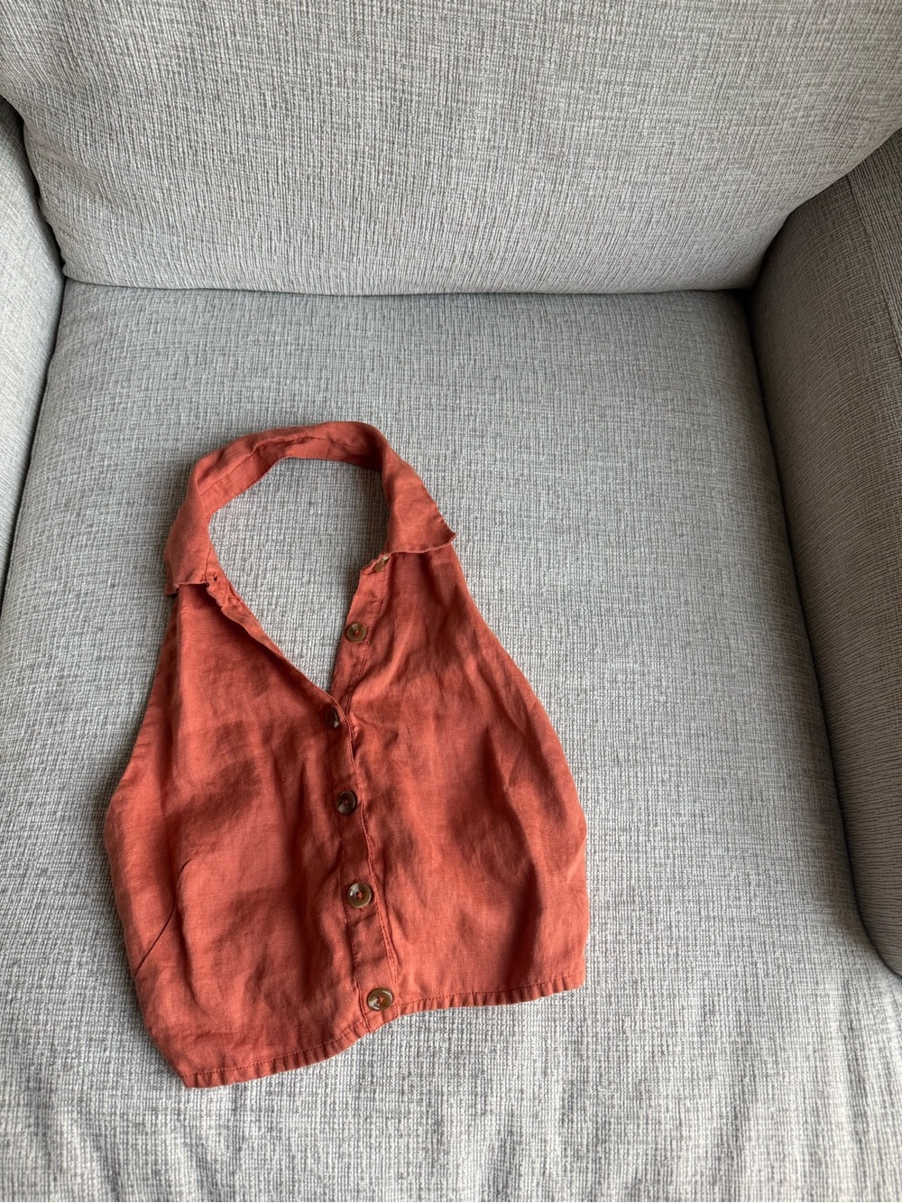 Free People Rust Orange Halter Button-Front Backless Top